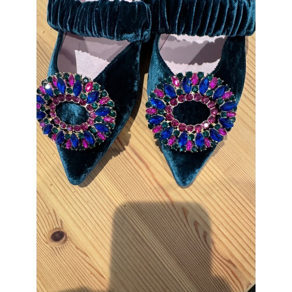 Pretty Ballerinas X FREE PEOPLE Avey Embellished Flats Green Velvet Size 37 NEW - Picture 6 of 6